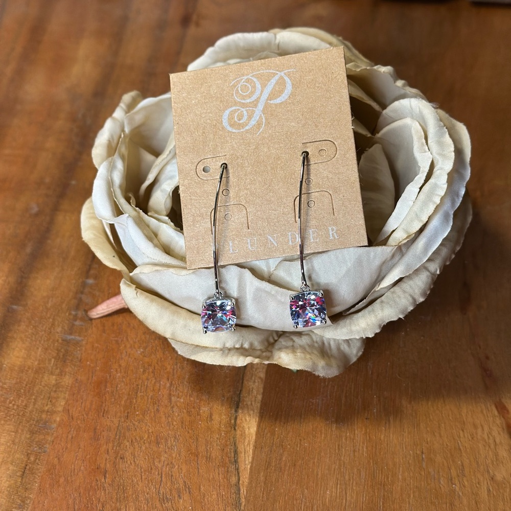 Plunder Silver Stud Earrings with Sparkling Crystals - Picture 3 of 4
